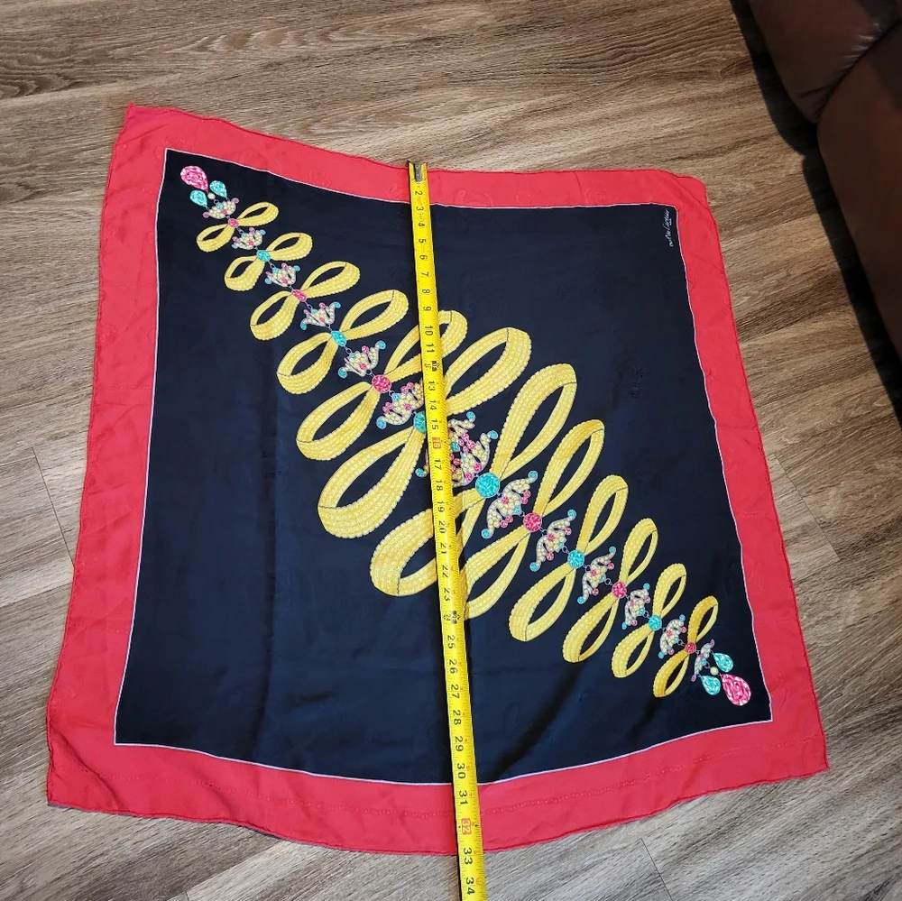 Cartier Black Scarf with Red Border and Yellow Floral Pattern